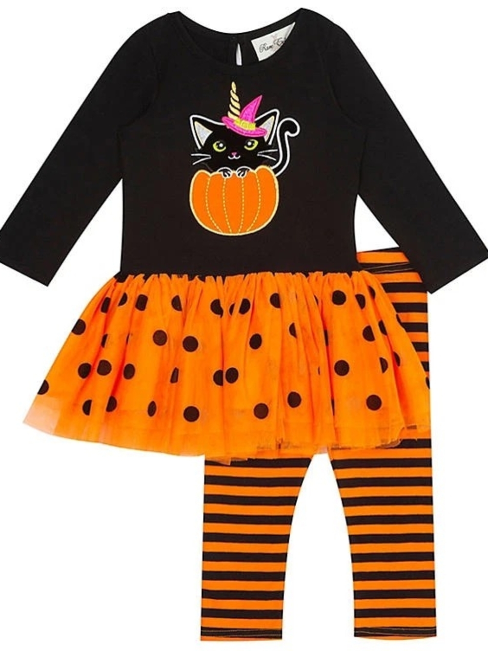 Halloween Tutu Tulle Dress Pumpkin Black Cat Striped Leggings GIRLS Size 3T